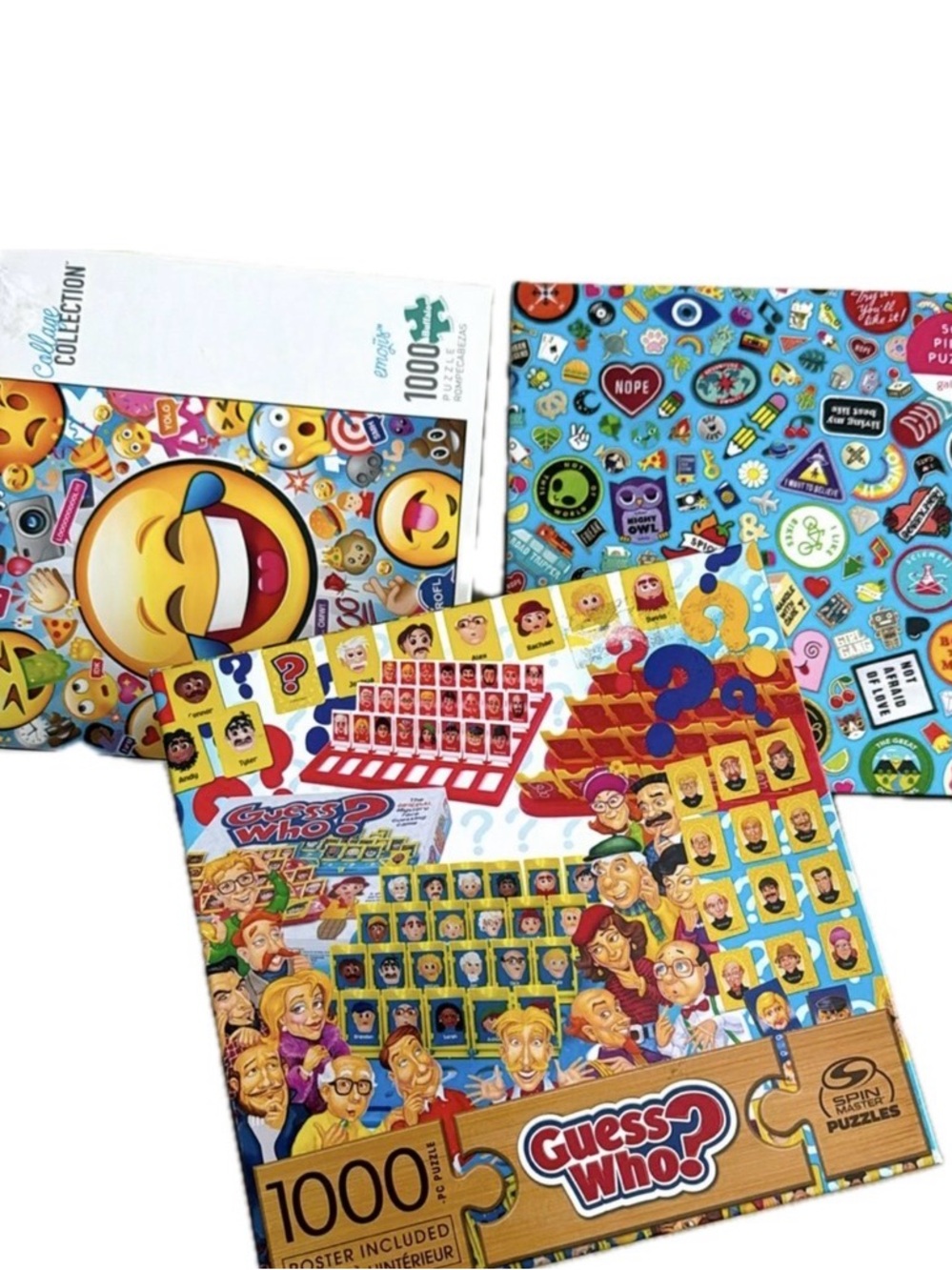 Lot of 3 Puzzles - Emojis, Stickers, Guess Who  (2/1000pc, 1/500pc)